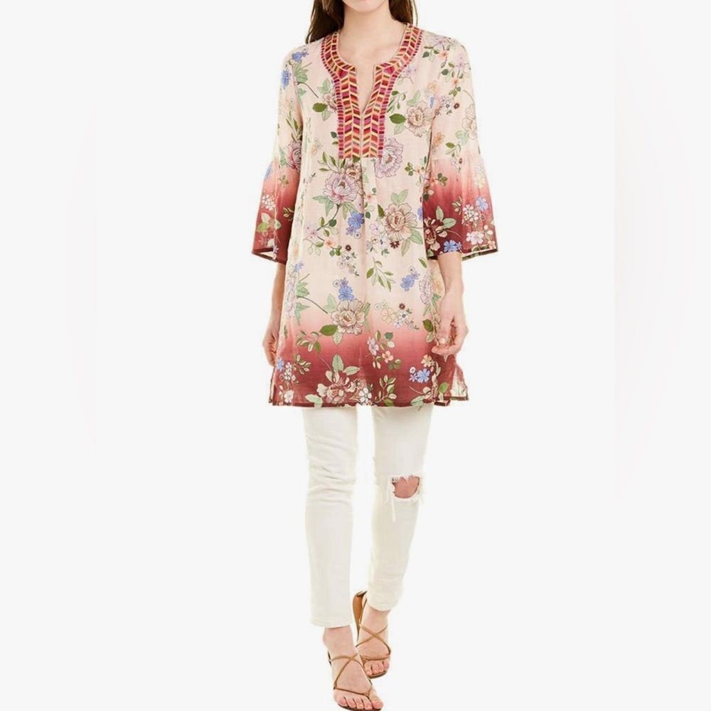 Johnny Was linen embroidered tunic M